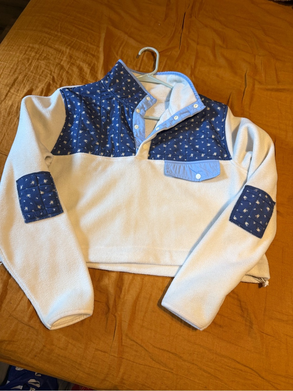 Women's White Fleece Pullover Jacket with Blue Star Accents
